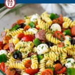 This Italian pasta salad is loaded with meat, cheese and vegetables, all tossed together with noodles in a homemade Italian dressing.