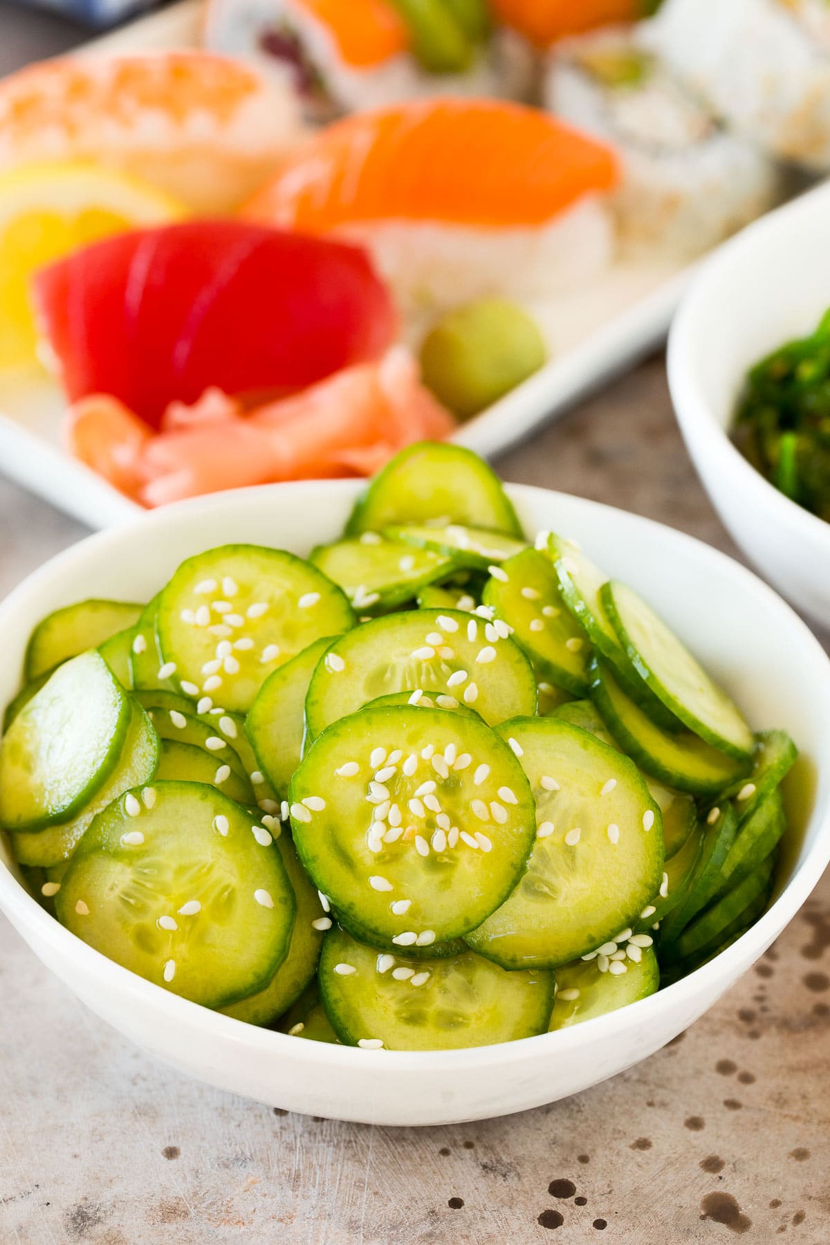 A bowl of Japanese cucumber salad.