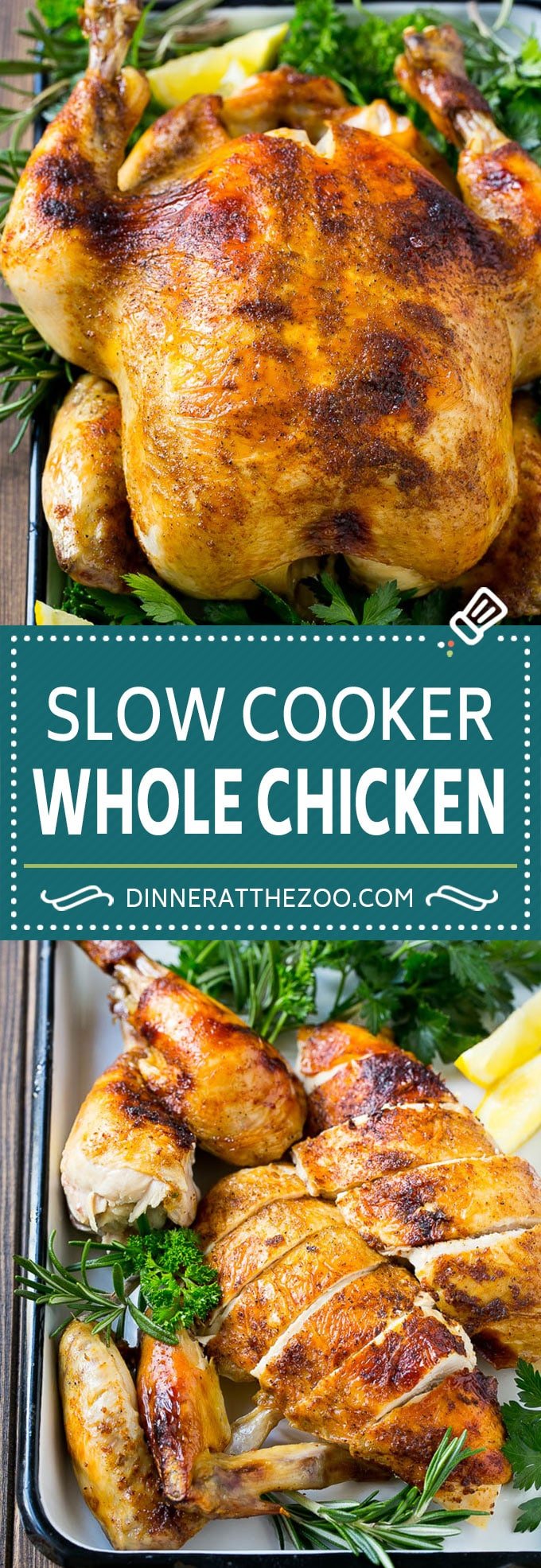 Slow Cooker Whole Chicken | Slow Cooker Rotisserie Chicken | Crock Pot Roasted Chicken | Crock Pot Whole Chicken #chicken #slowcooker #crockpot #glutenfree #dinner #dinneratthezoo